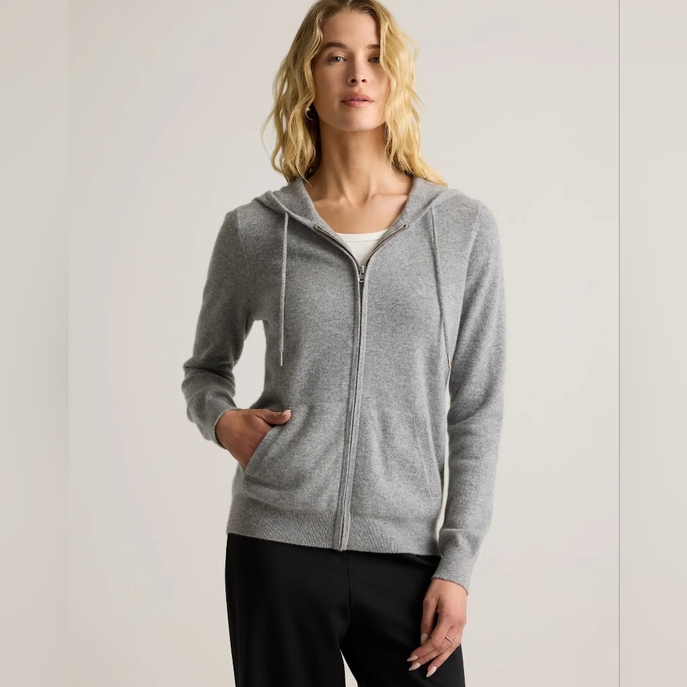 Quince Mongolian Cashmere Full-Zip Hoodie, Size Medium, Heather Grey, NWT - Picture 4 of 11